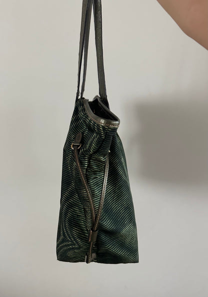 RARE Prada Green Ripple Pattern Shoulder Tote Bag