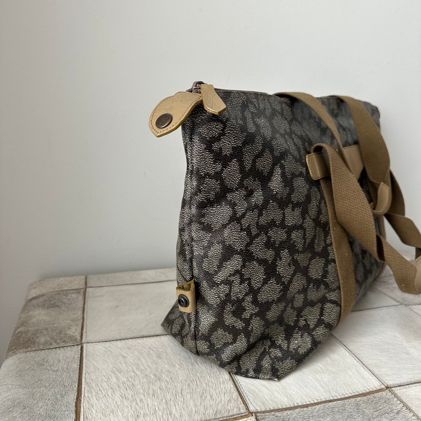 YSL Leather Giraffe Print Collapsible Tote Bag