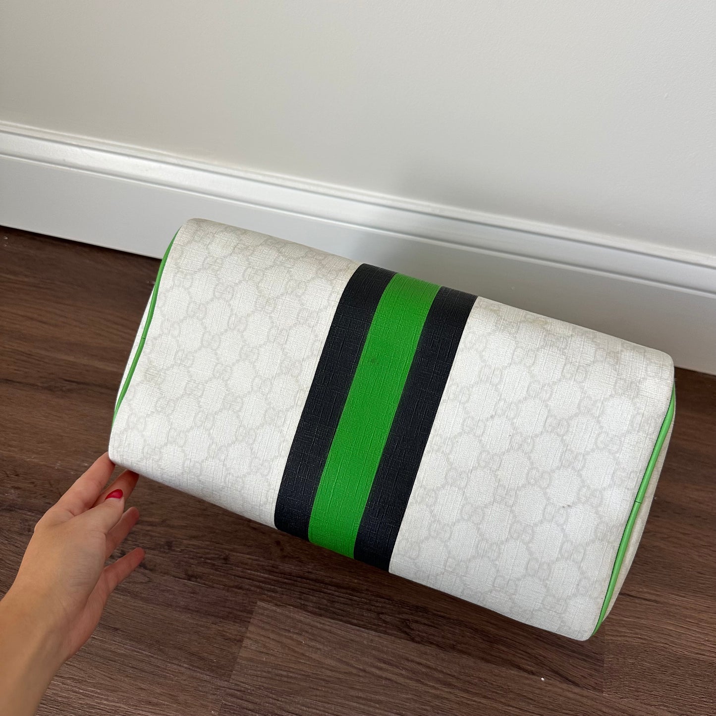 Gucci Large White & Green Large Boston Bag