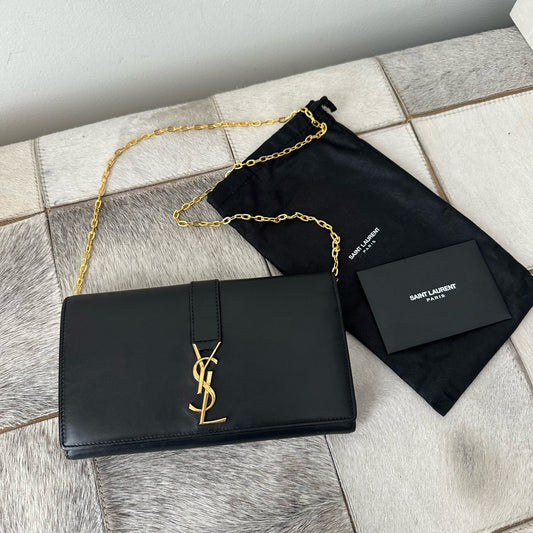 YSL Black Leather Kate Wallet On Chain w/ Dustbag & Papers