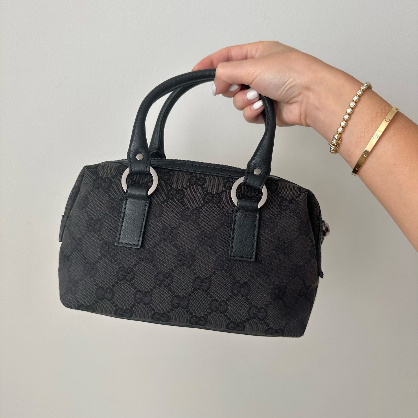 Gucci Black Monogram Mini Boston Bag