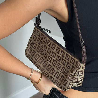 Fendi Brown Zucchino Monogram Pochette Bag