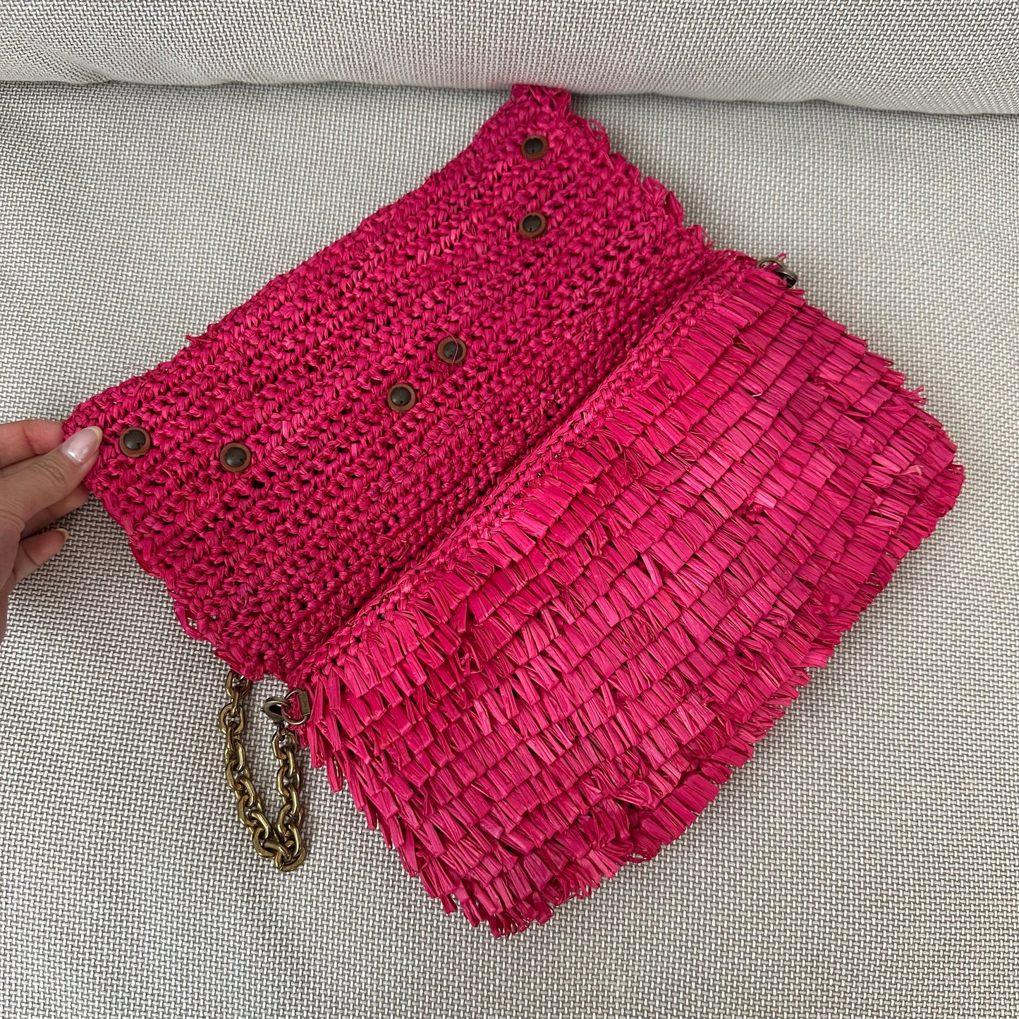 SUPER RARE Balenciaga Pink Raffia Pochette w/ Mirror Shoulder Bag