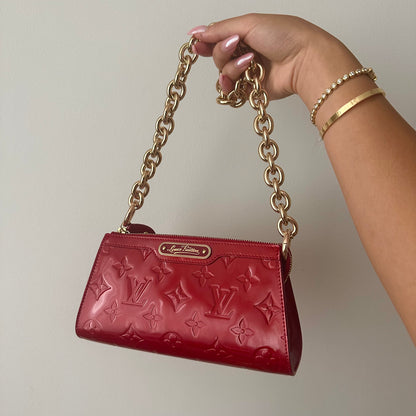 Louis Vuitton Red Vernis Gold Chain Pochette Shoulder Bag w/ Dustbag