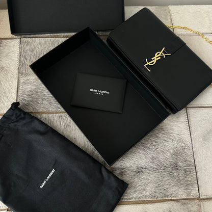 YSL Black & Gold Kate Wallet On Chain w/ Box