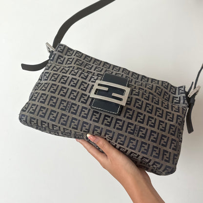 Fendi Navy Zucchino Monogram Mamma Baguette Shoulder Bag