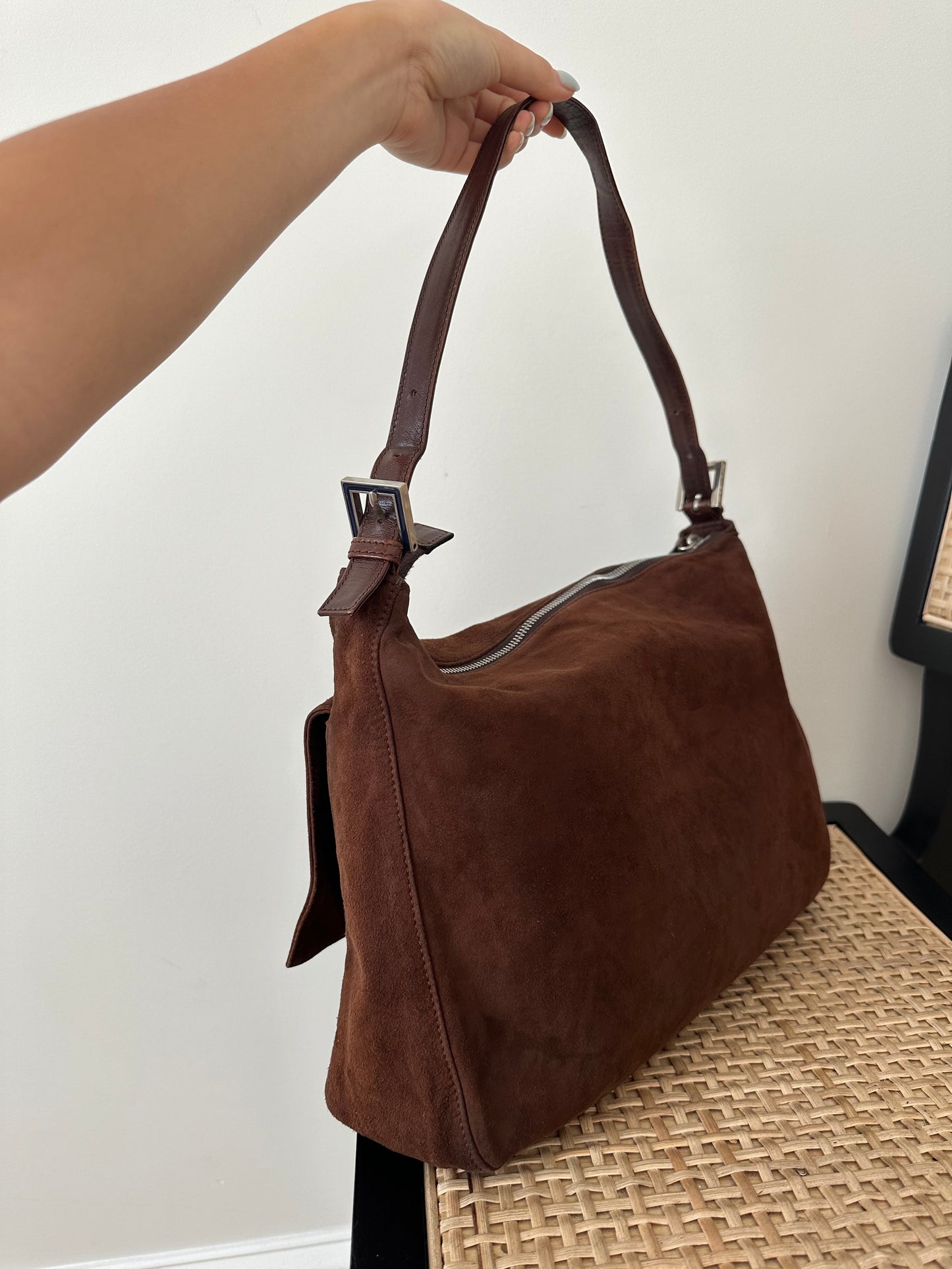 Fendi Brown Suede Baguette Shoulder Bag