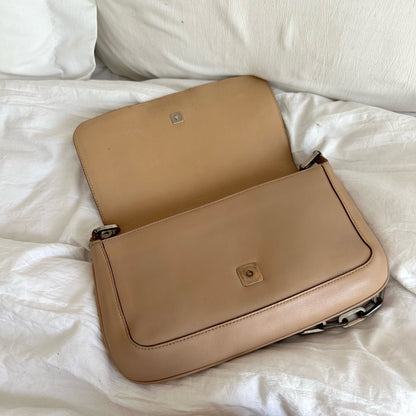 Gucci Beige Leather Silver Paper Clip Link Shoulder Bag