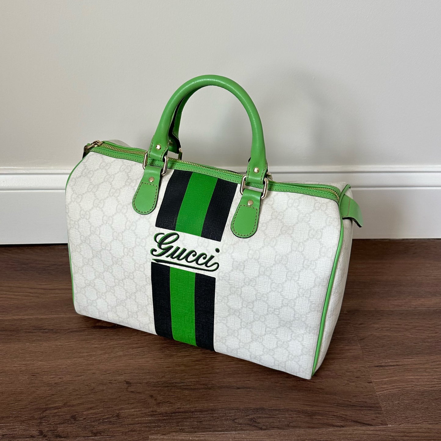 Gucci Large White & Green Large Boston Bag