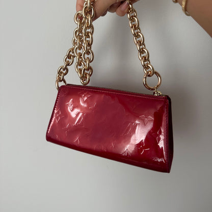 (Copy) Louis Vuitton Red Vernis Gold Chain Pochette Shoulder Bag