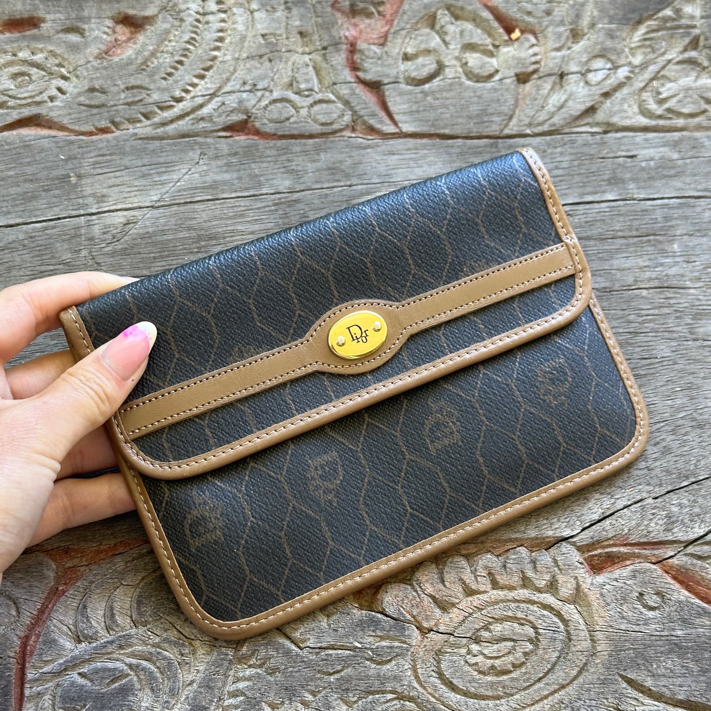 Christian Dior Honeycomb Brown Leather Wallet