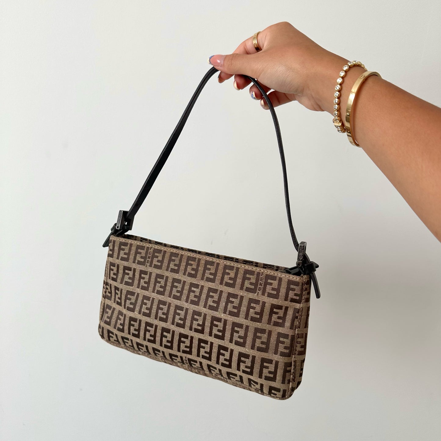 Fendi Zucchino Brown Monogram Pochette Shoulder Bag