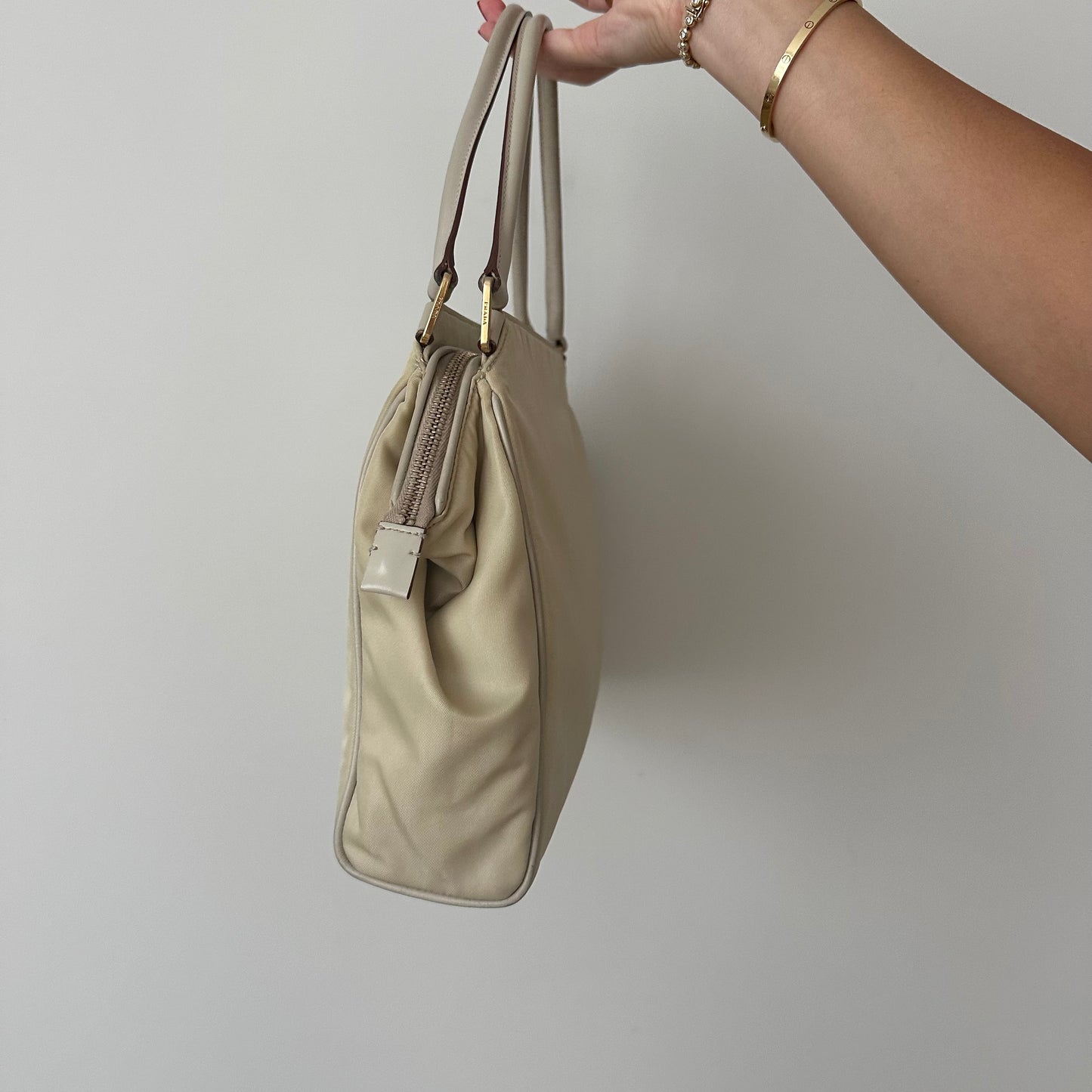 Prada Cream Nylon Top Handle Bag