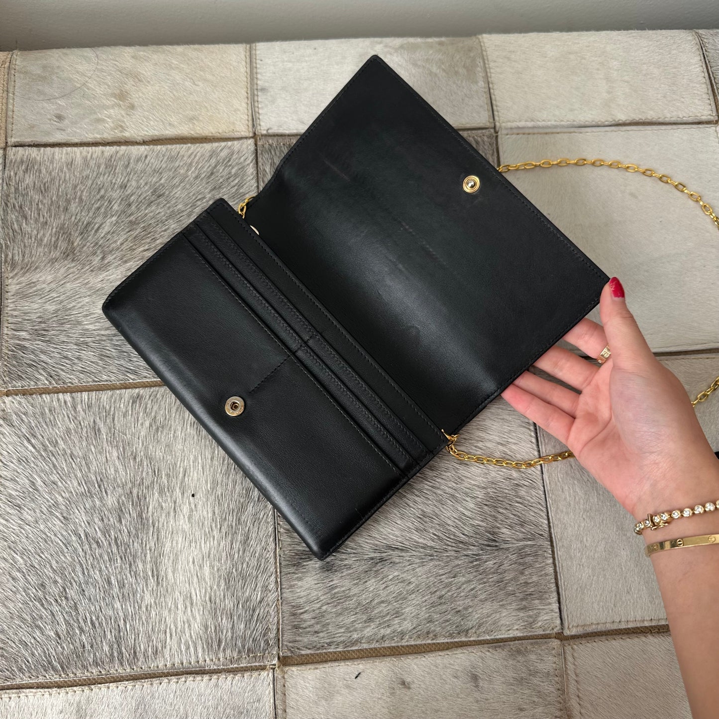 YSL Black & Gold Kate Wallet On Chain w/ Box