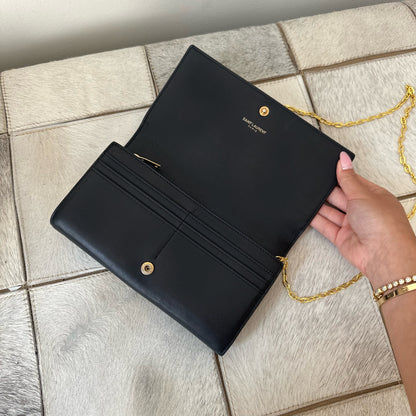 YSL Black Leather Kate Wallet On Chain w/ Box & Papers