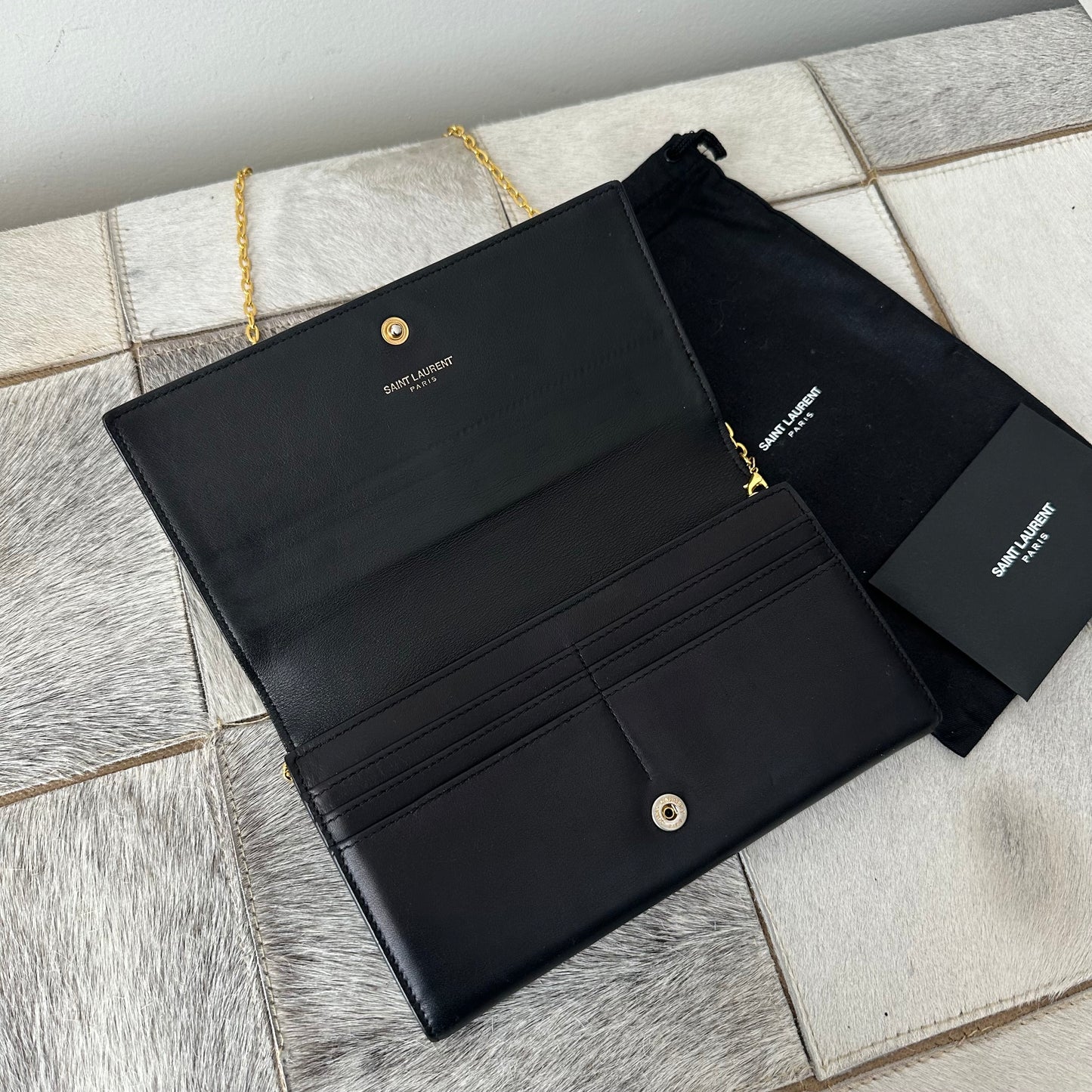 YSL Black Leather Kate Wallet On Chain w/ Dustbag & Papers