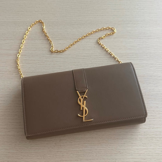 YSL Beige Leather Kate Wallet On Chain