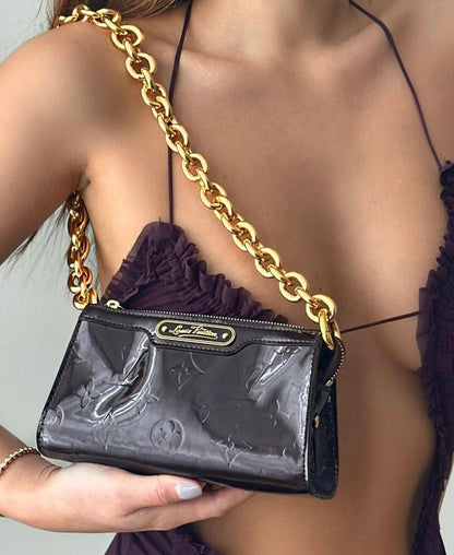 Louis Vuitton Dark Purple Vernis Gold Chain Shoulder Bag