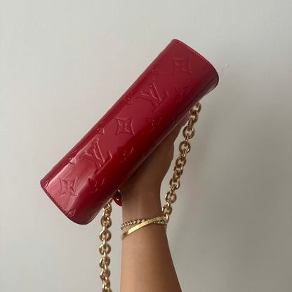 Louis Vuitton Red Vernis Gold Chain Pochette Shoulder Bag w/ Dustbag