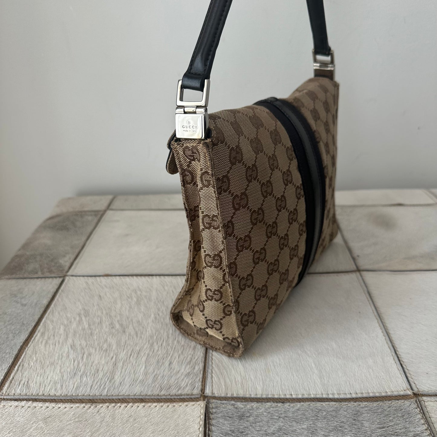 Gucci Jackie O Brown Monogram Flap Bag