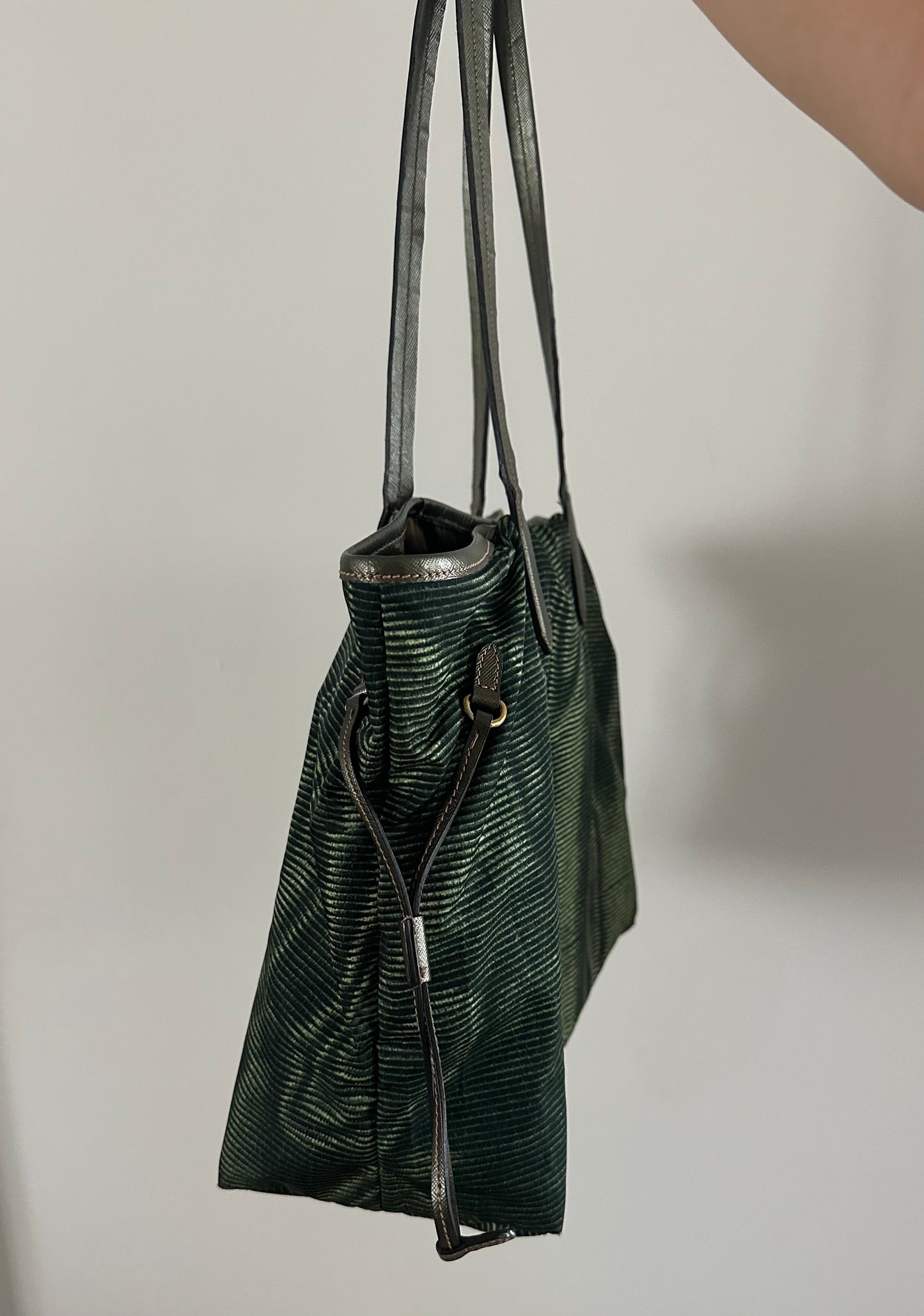 RARE Prada Green Ripple Pattern Shoulder Tote Bag