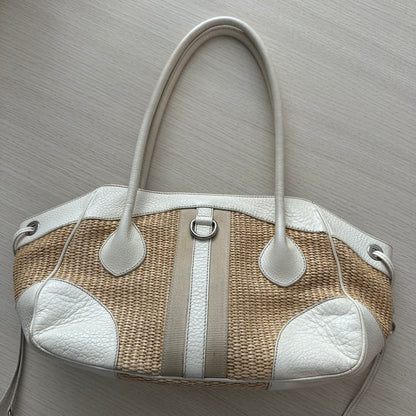 Prada White Raffia Shoulder Bag w/ Papers