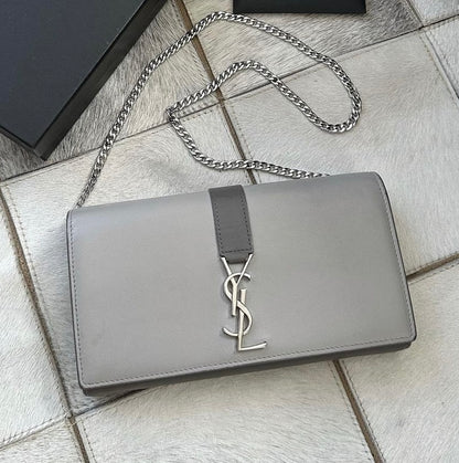 YSL Grey Silver Kate Wallet On Chain