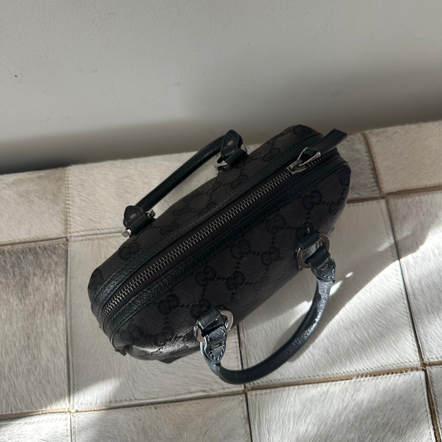 Gucci Black Monogram Mini Boston Bag