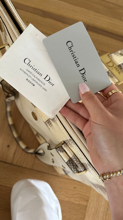 RARE Christian Dior Snakeskin Trim Chic Shoulder Tote Bag w/ Papers
