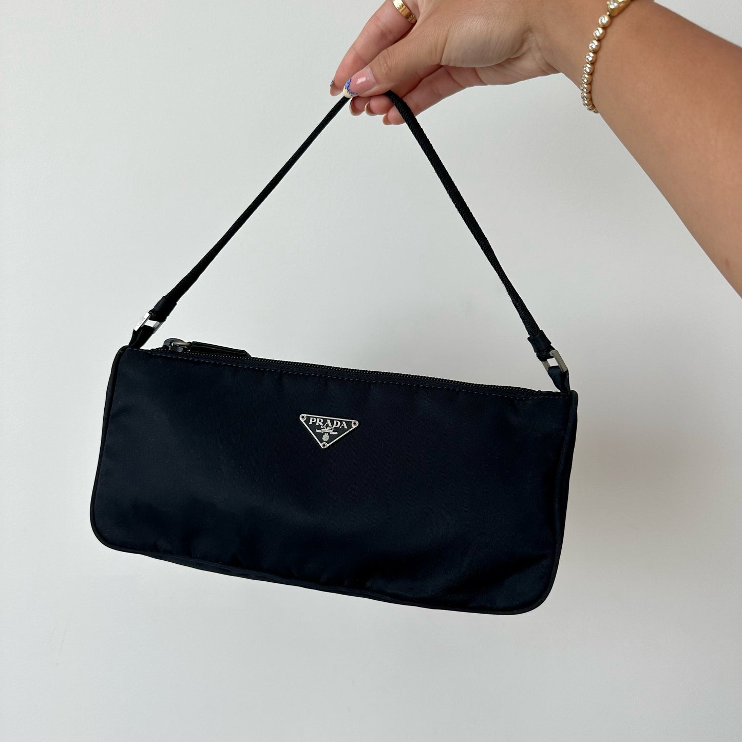 Prada Black Nylon Vela Pochette w/ Papers