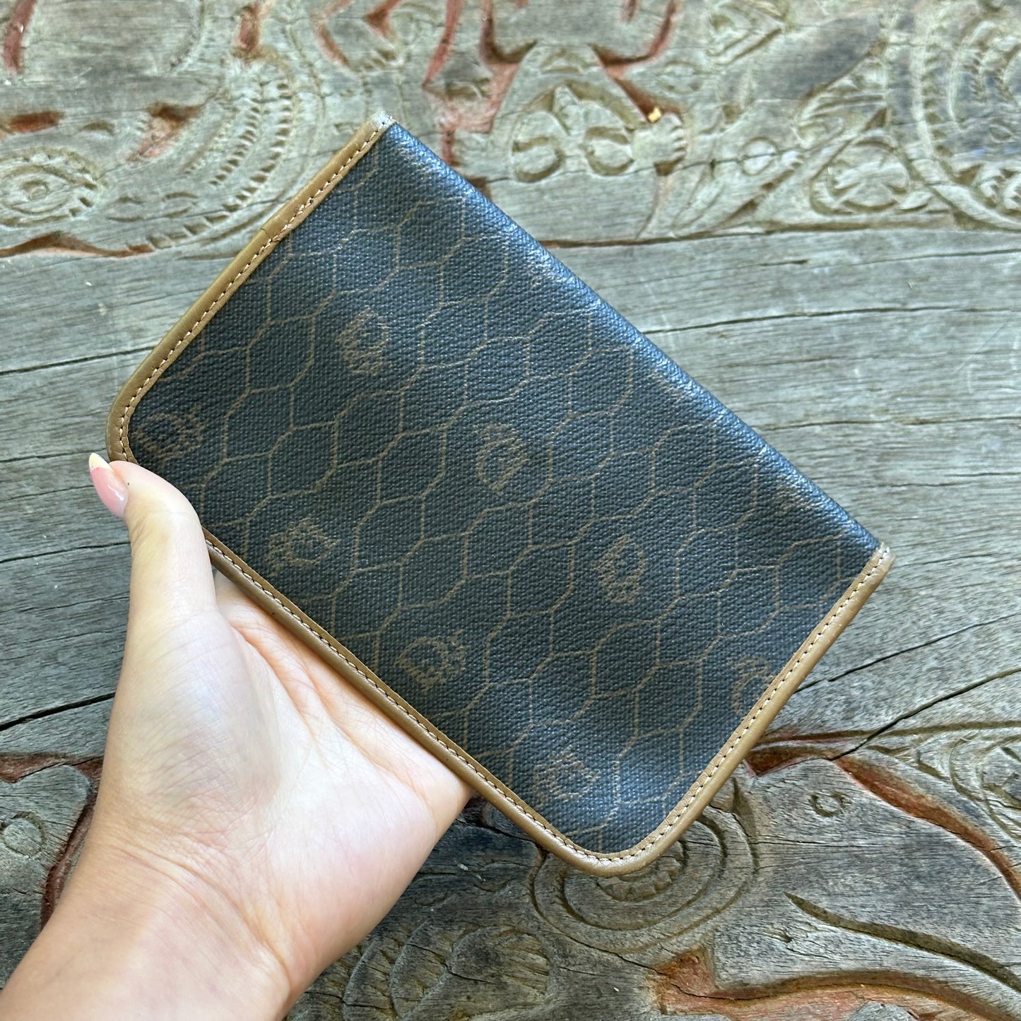 Christian Dior Honeycomb Brown Leather Wallet