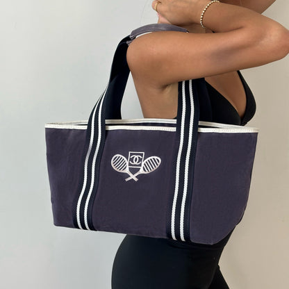 Chanel Navy & White Sporty Tennis Logo Tote Bag w/ Dustbag