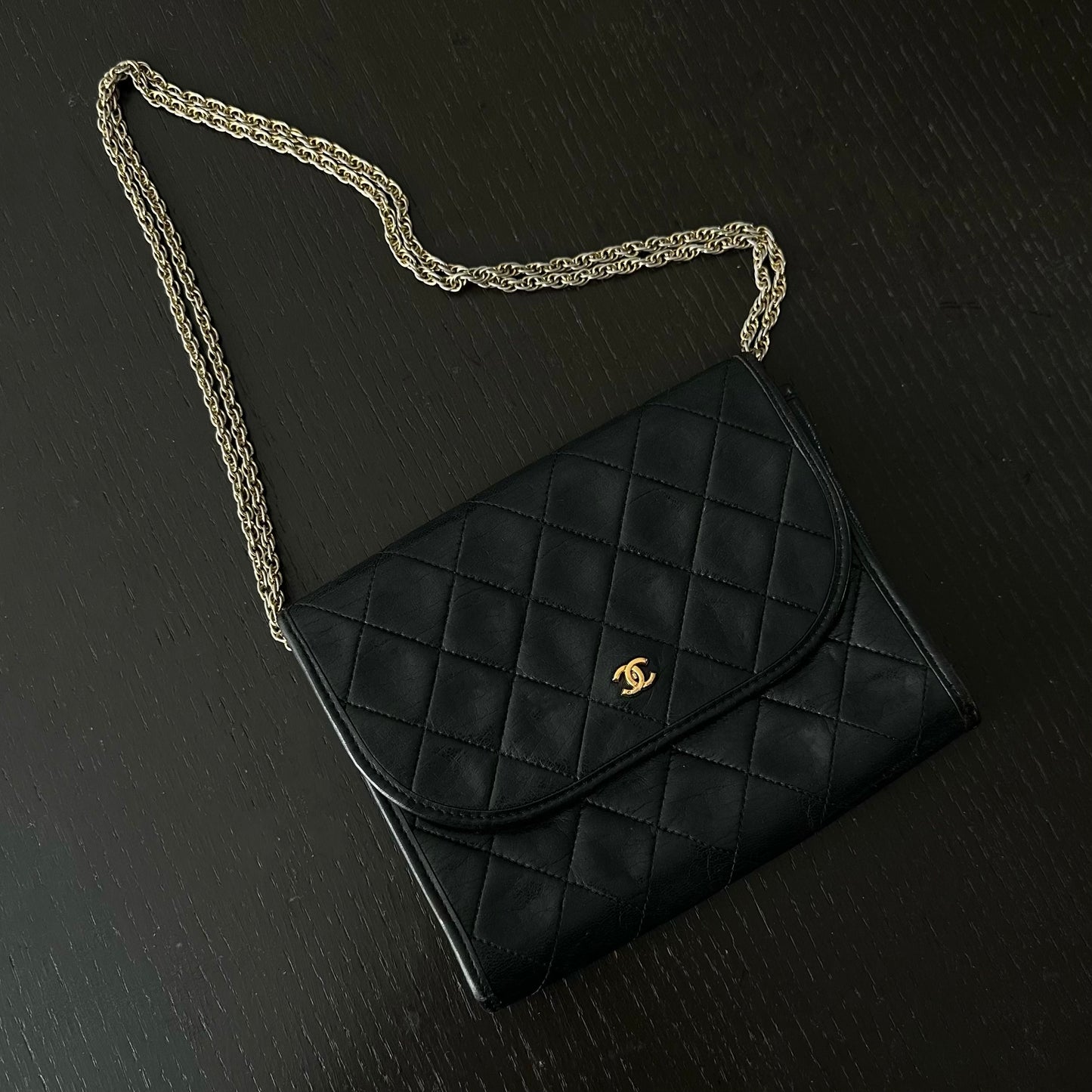 Chanel Coco Mark Black Leather Quilted Gold Convertible Small Flap Bag