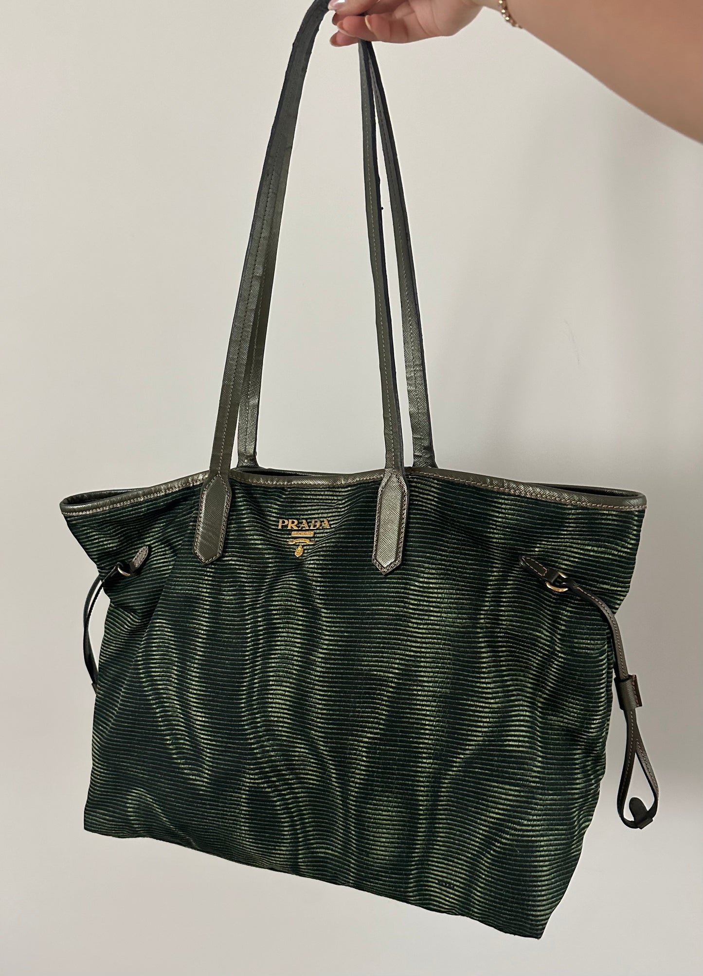 RARE Prada Green Ripple Pattern Shoulder Tote Bag