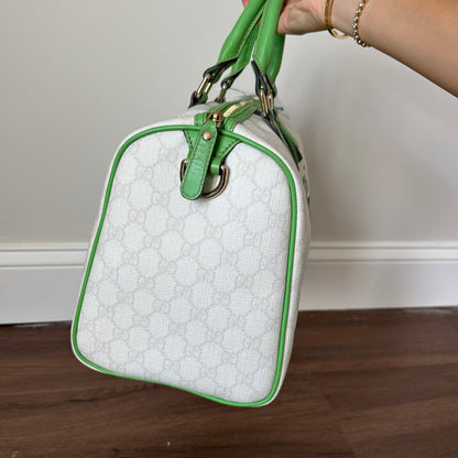 Gucci Large White & Green Large Boston Bag