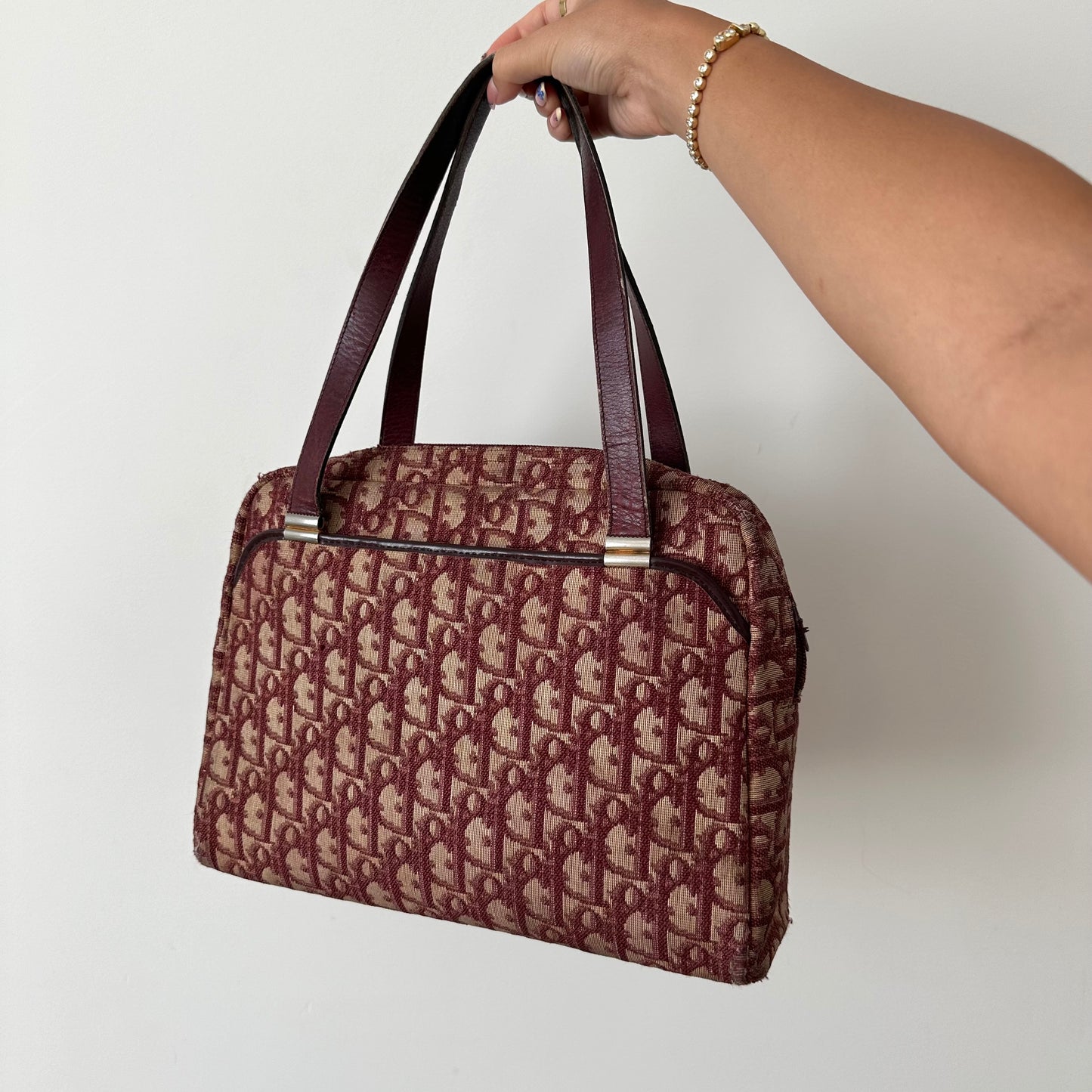 Christian Dior Burgundy Monogram Trotter Boston Bag