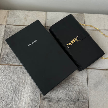 YSL Black & Gold Kate Wallet On Chain w/ Box