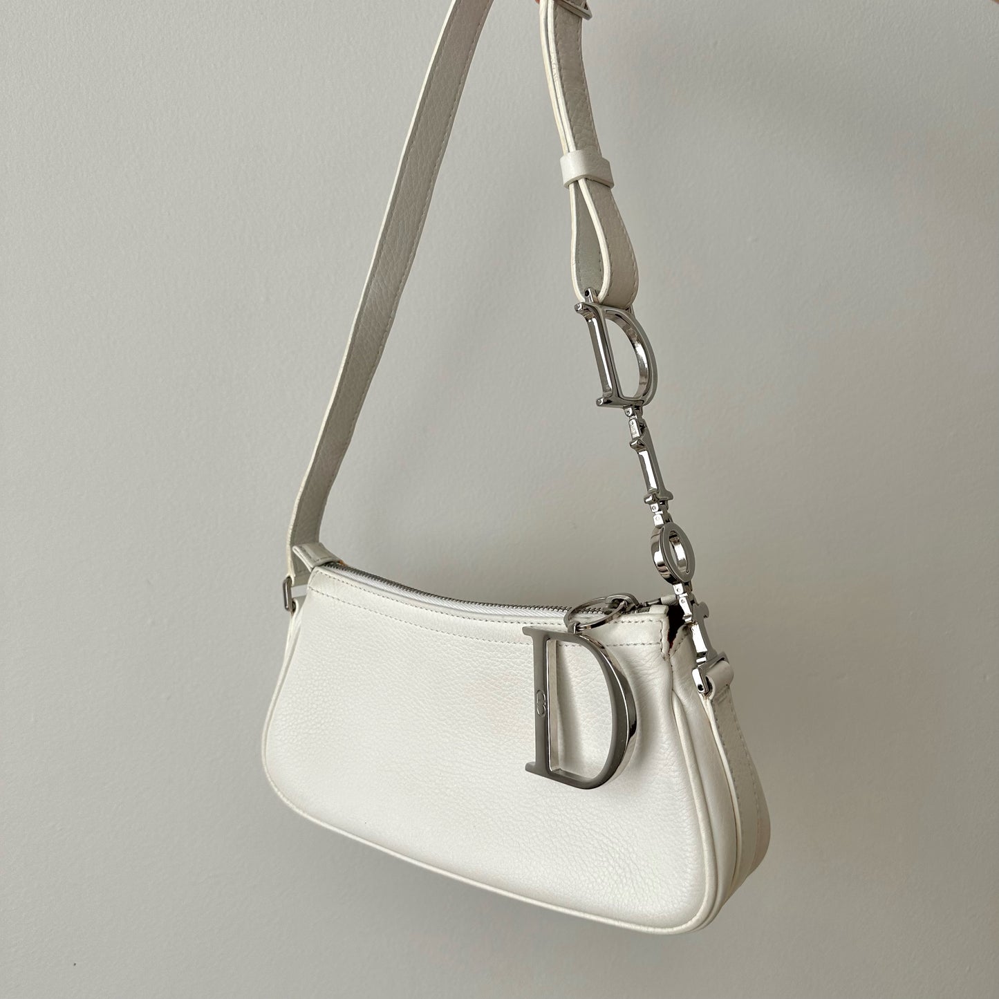 RARE Christian Dior White Calfskin Leather Logo Mini Shoulder Bag