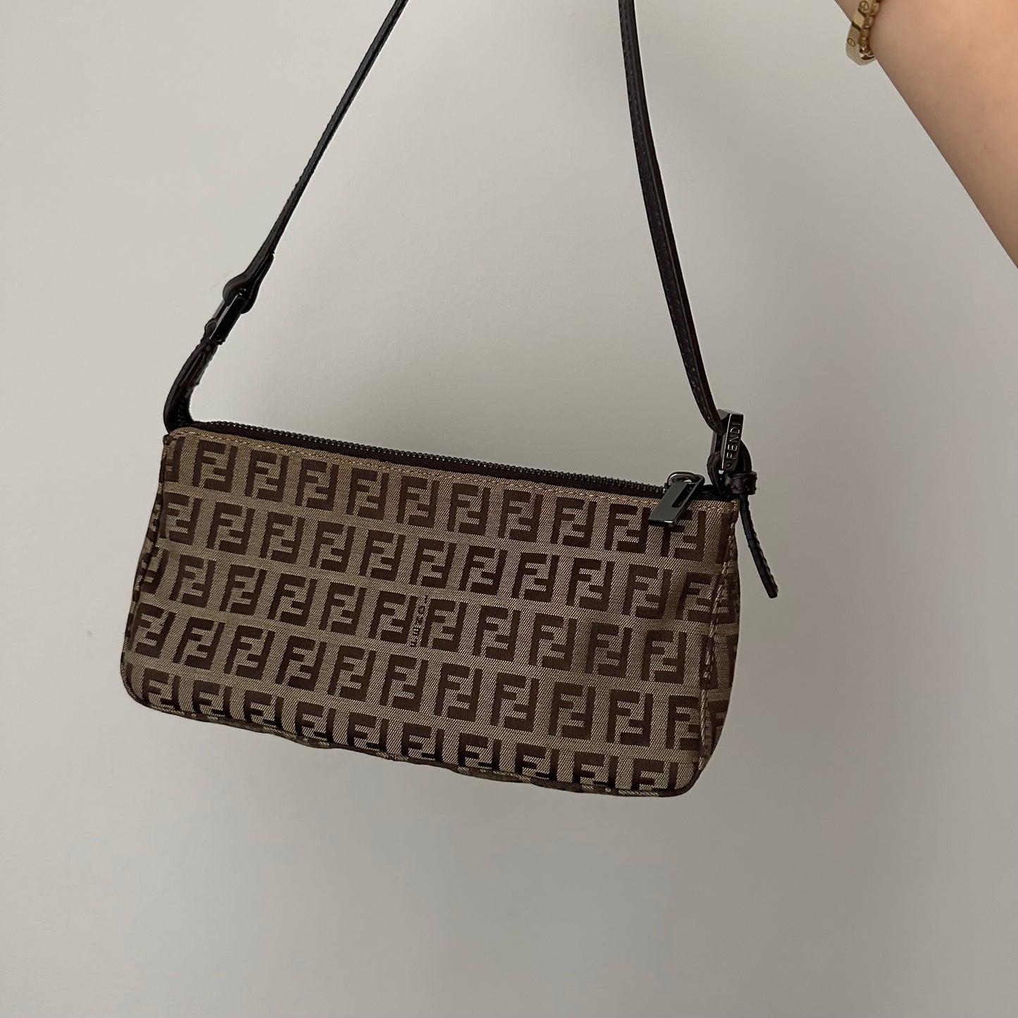 Fendi Brown Zucchino Monogram Pochette Bag