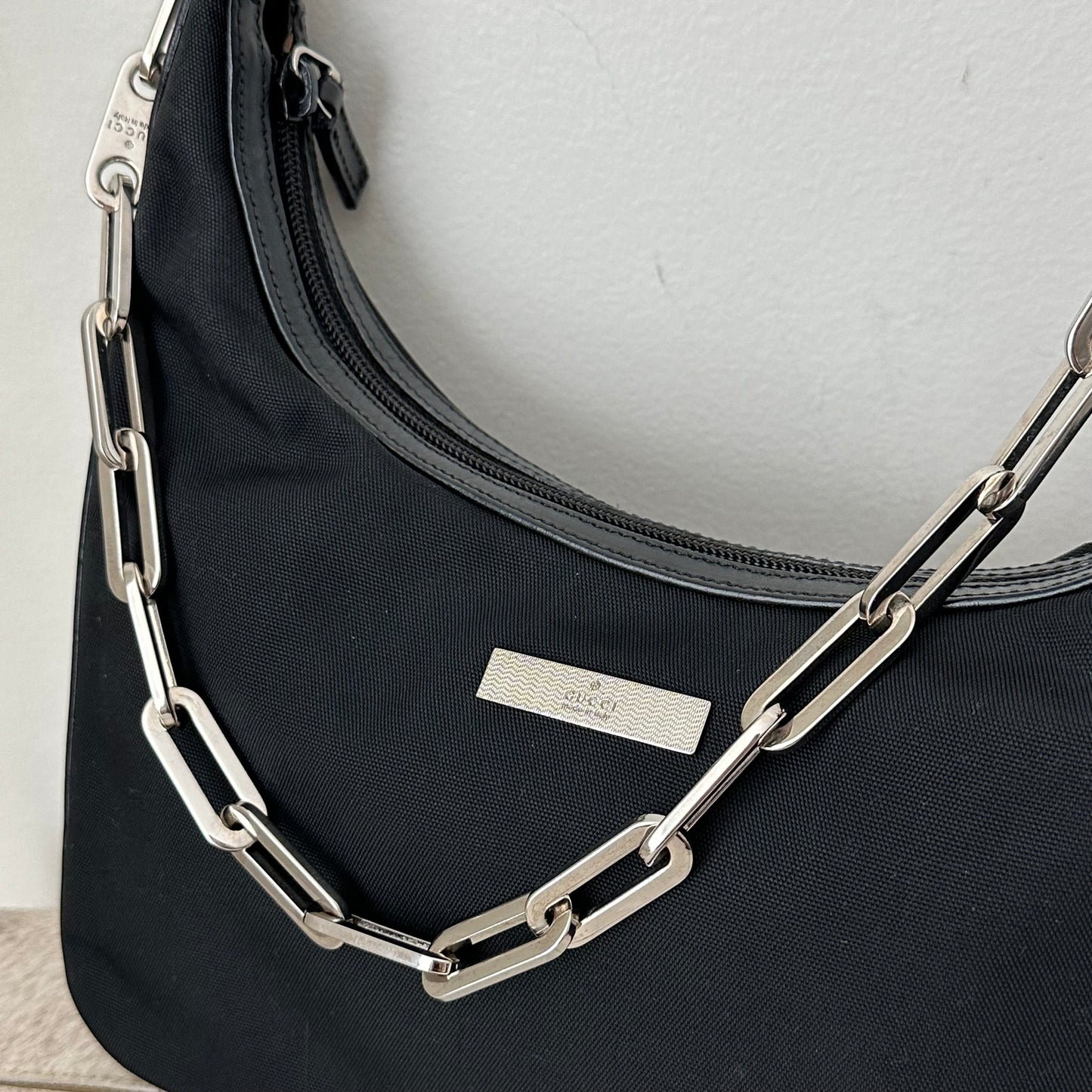 Gucci Black Silver Link Hardware Shoulder Bag