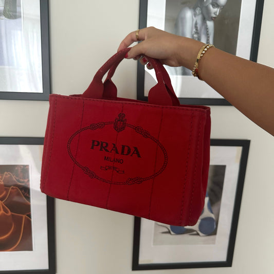 Prada Red Small Canapa Tote