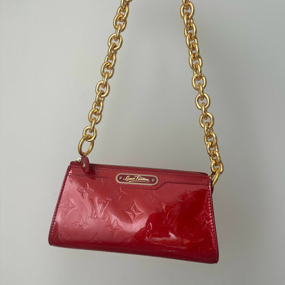 Louis Vuitton Red Vernis Gold Chain Pochette Shoulder Bag