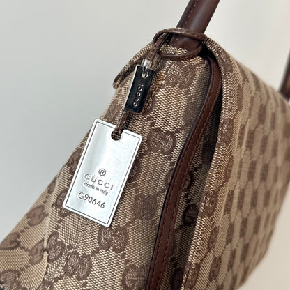 Gucci Brown Monogram Looping Shoulder Bag w/ Interior Pouch & Charms