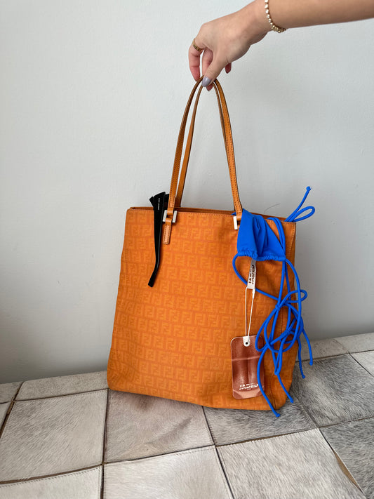 Fendi Medium Orange Zucchino Monogram Shoulder Tote