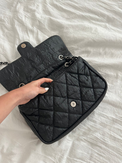 Chanel Black Textured Coated Nylon Flap Bag