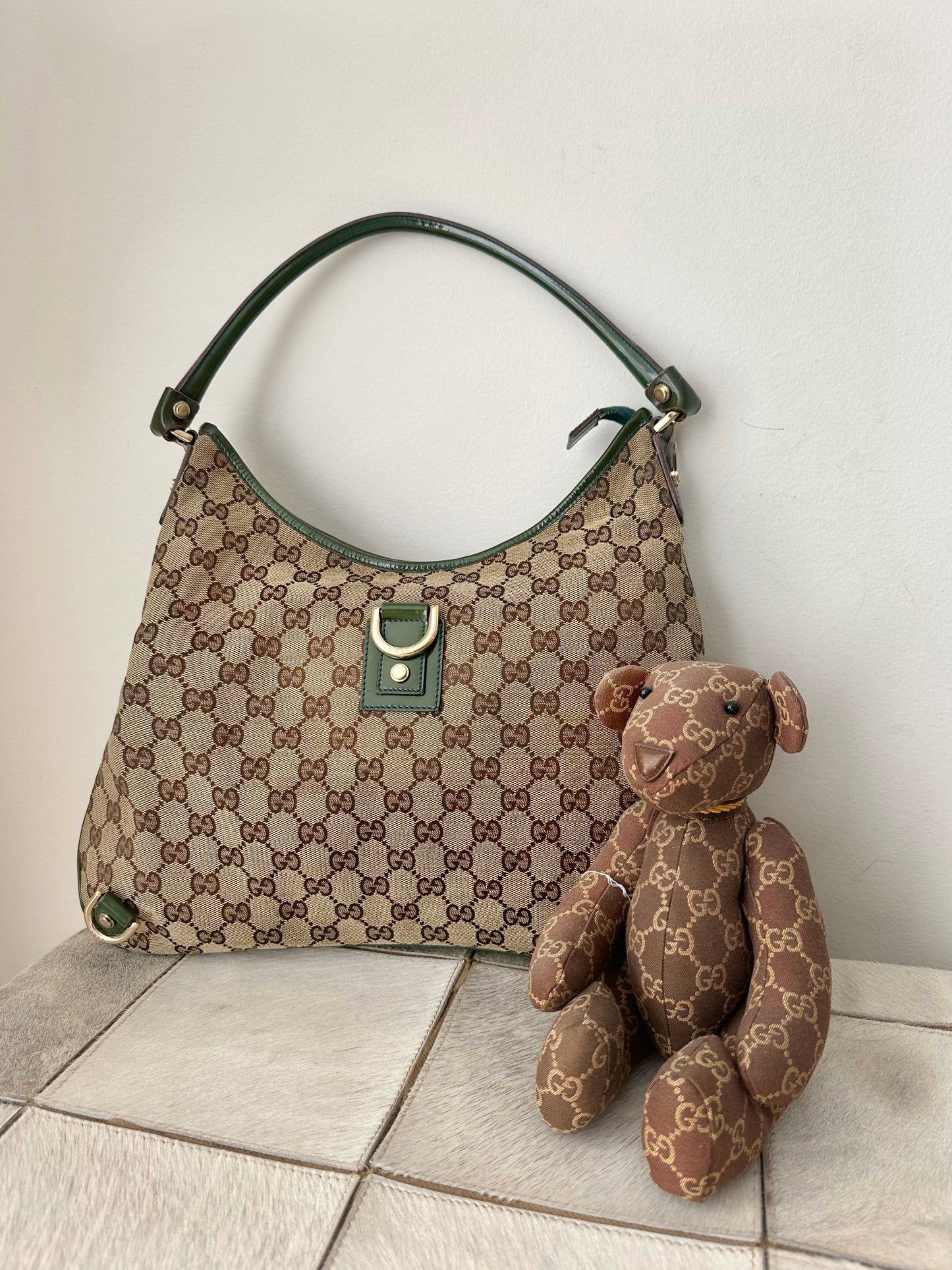 Gucci Green Patent Leather Brown Monogram Shoulder Bag