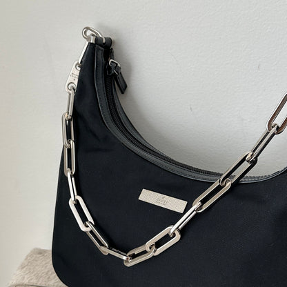 Gucci Black Silver Link Hardware Shoulder Bag