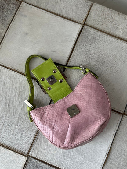 SUPER RARE Fendi Croissant Pink Snakeskin and Green Ponyhair Bag