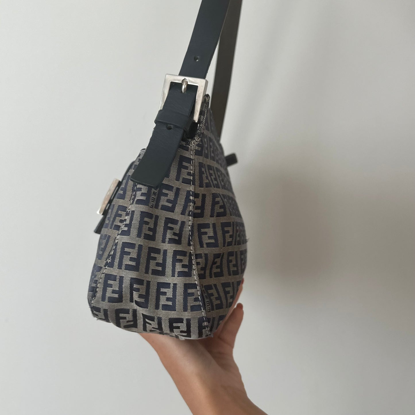 Fendi Navy Zucchino Monogram Mamma Baguette Shoulder Bag