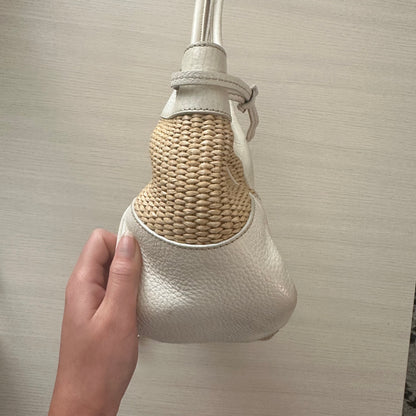 Prada White Raffia Shoulder Bag w/ Papers